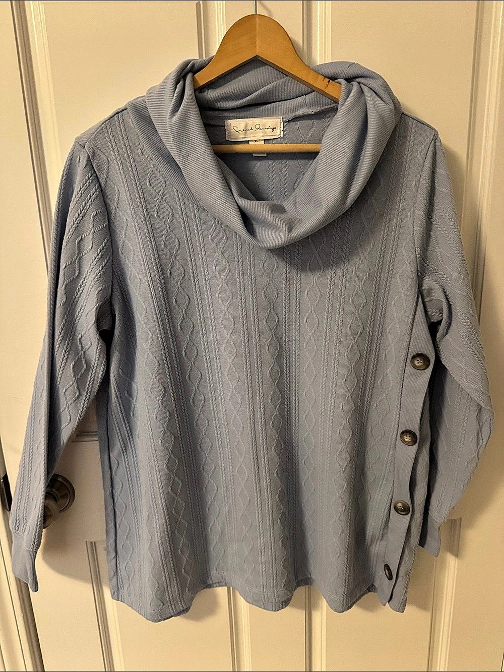 French Laundry Cable Knit Cowl Neck Tunic in Blue XL
